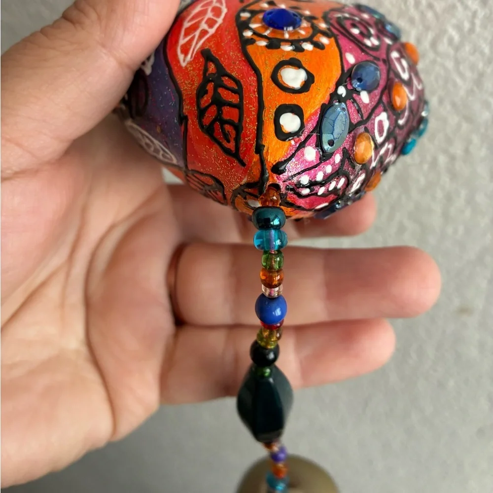 Colorful Heart Beaded Handicrafts Wall Hanging Decor With Metal Bell